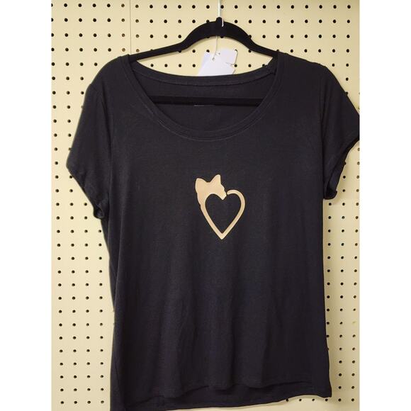 XL "Pussywhipped" Cat Lover, Gold HEART NO BOUNDARIES, Black T-SHIRT 16-18 - Picture 1 of 3